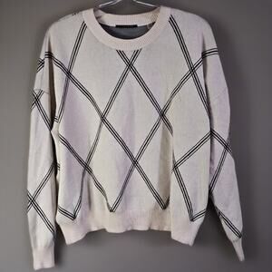 T Tahari Sweater Womens XL Argyle Preppy Old Money Quiet Luxury Cream Knit